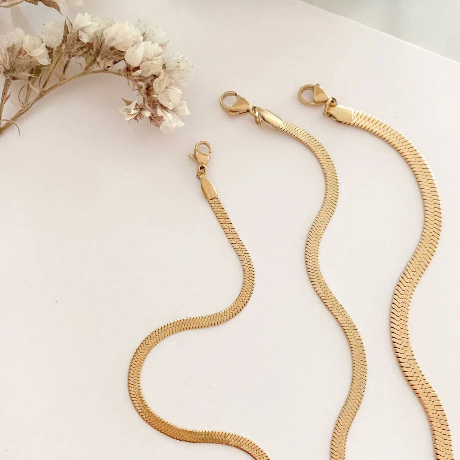 Mariasz Minimalist 16/18cm Stainless Steel Classic Snake Gold Color Width 2.5/3/4MM Chain Bracelet For Women Jewelry Gift