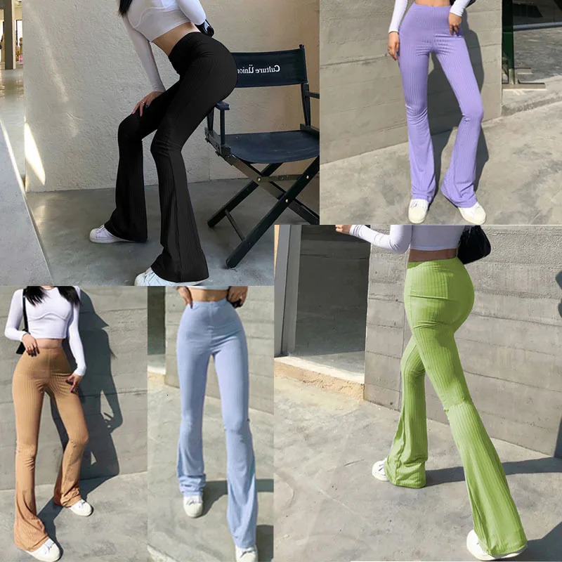 Slim High Waist Capris Sexy Bell Bottom Flare Tights Solid Y2k Women Clothes E Girl Aesthetic Fashion Streetwear Woman Pants 250811