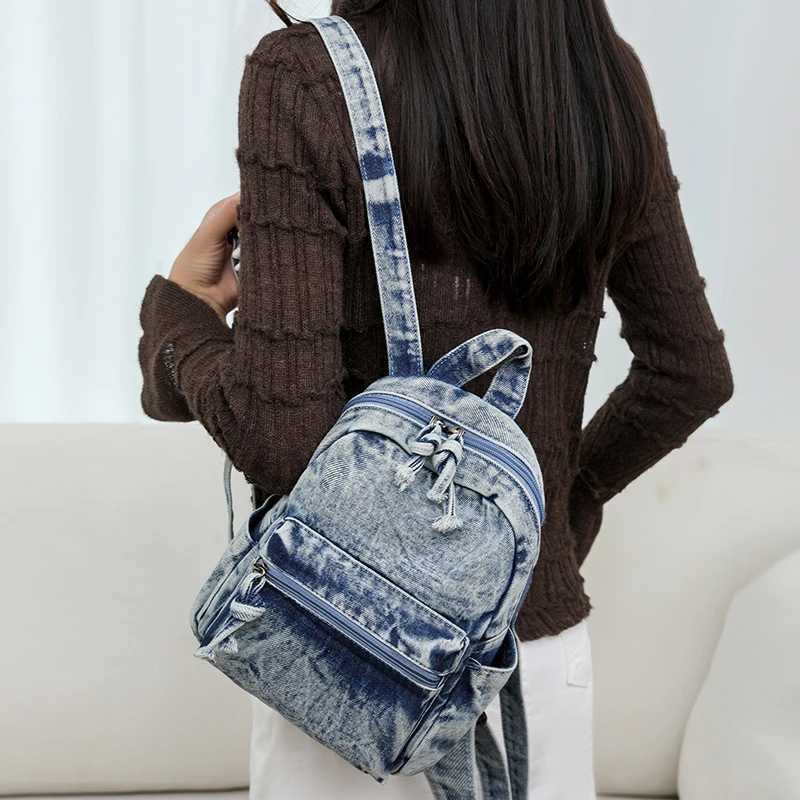 Personalized Denim Backpack For Women Simple And Casual Small Backpack For College Students Male Backpack Trend Travel Bag Y250811