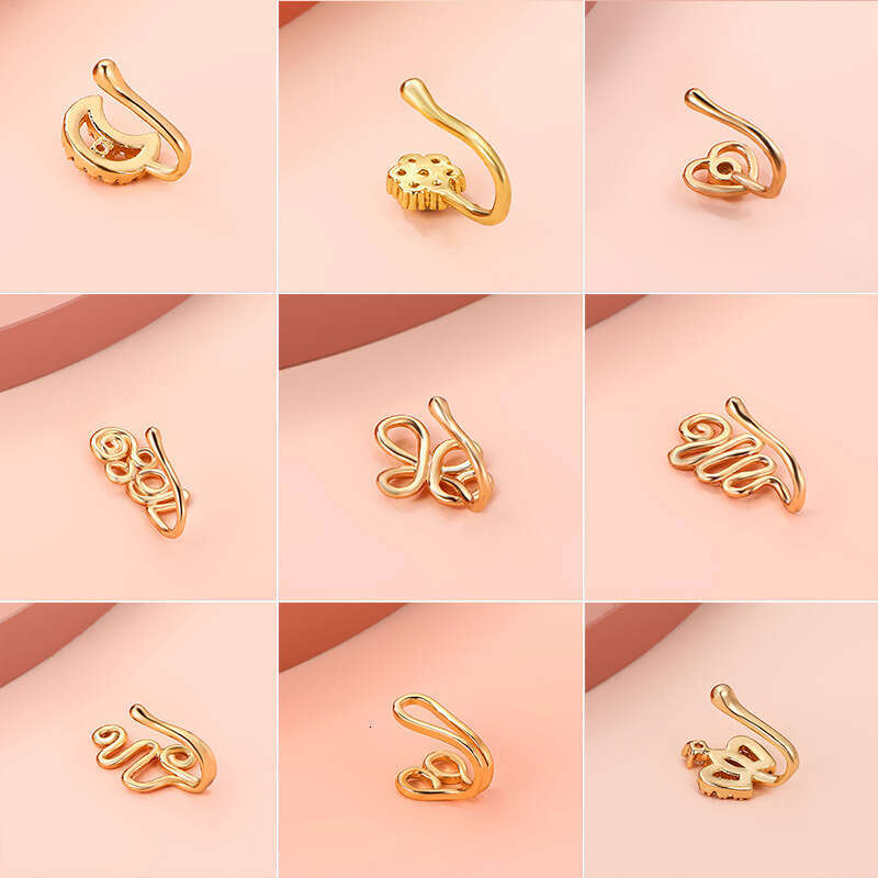 Clip Copper Inlaid Zircon U-Shaped Star Heart Crown Ring Non-Pierced Nose Piercing Jewelry