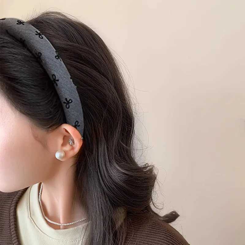 Black and Gray Simple Sponge Band for Women All-Match Wide-Brimmed Bow Fashion Girl Band X250812