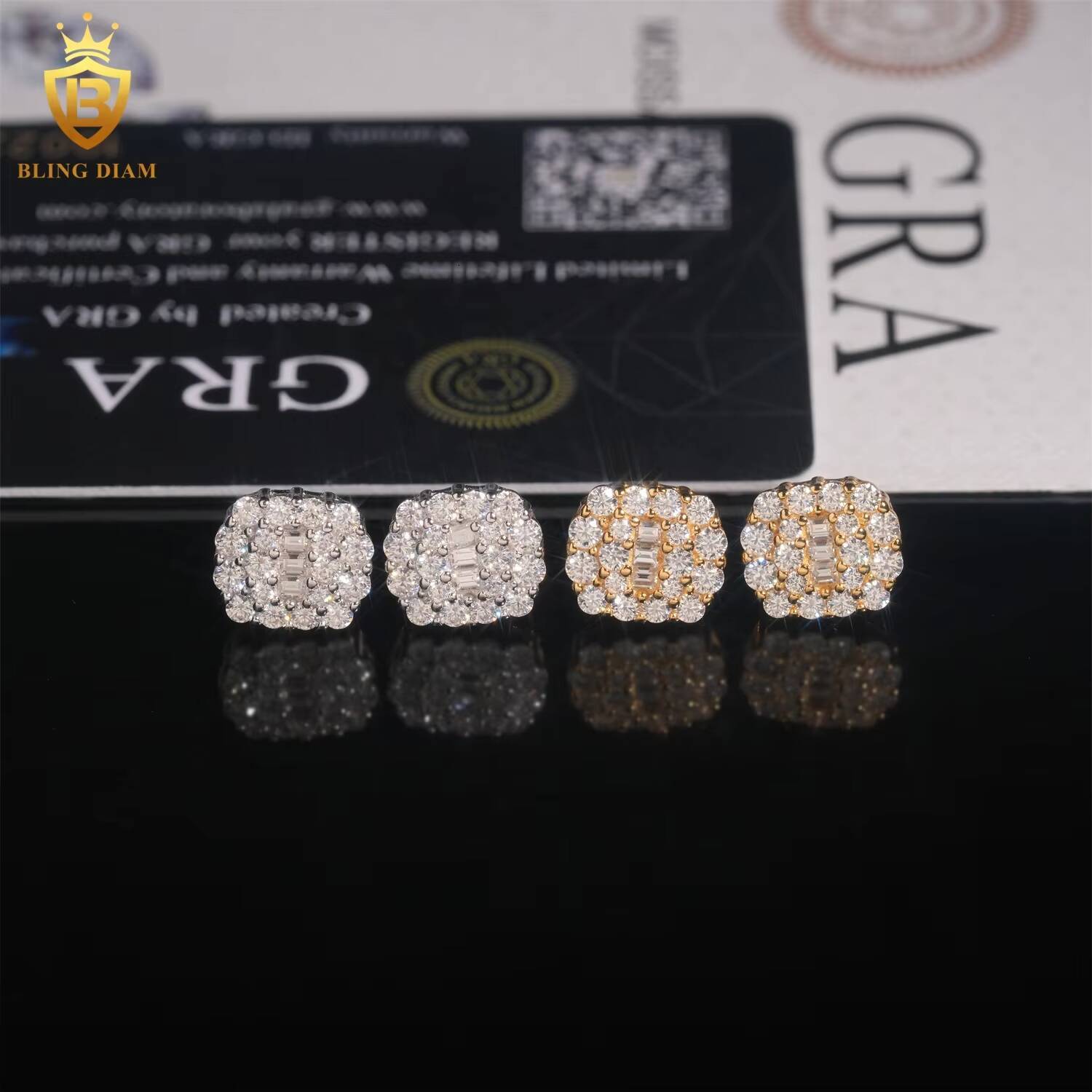Factory Price Hip Hop 925 Sterling Silver VVS Moissanite Fashion Diamond Stud Earrings