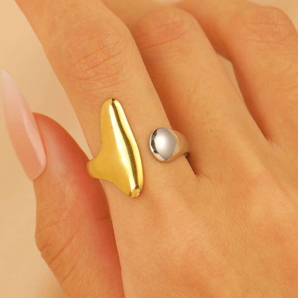 Real Gold Stainless Steel for Women High-end Color-blocking Water Drop Lava Geometric Ring