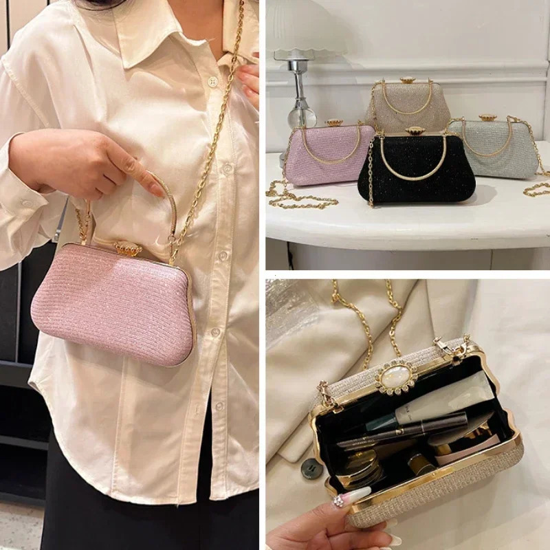 High Women Evening Bag Party Banquet Glitter Bag for Ladies Wedding Clutch Handbag Shoulder Bag Chain Bolsas 250809