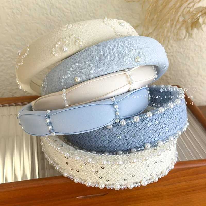 2025 Retro Rose Print Pearl Crystal Band Wen Elegant Hair Band Girl Sweet Beige Blue Hair Hoop Lady Party Hair Accessories X250812