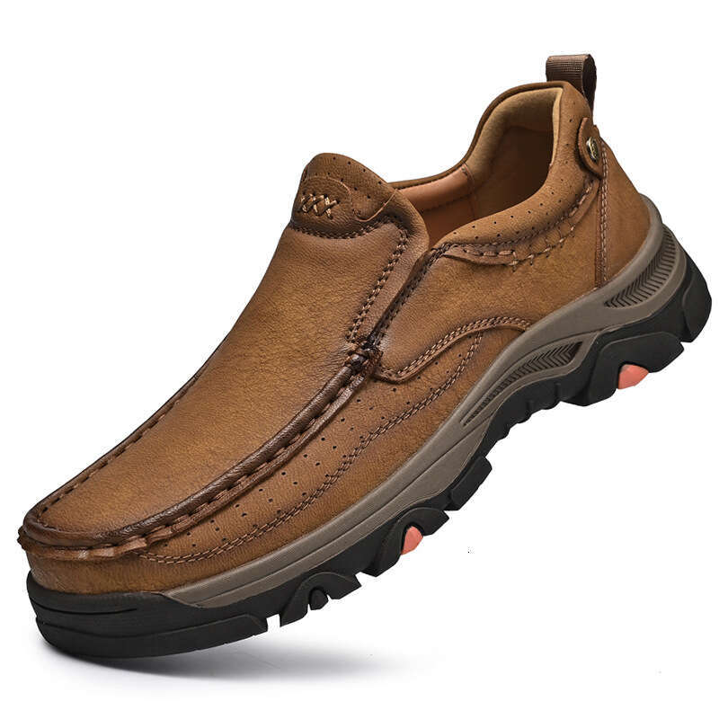 Men's Thick-Soled Wear-Resistant Outdoor Hiking Loafers Slip-On Casual Leather Shoes
