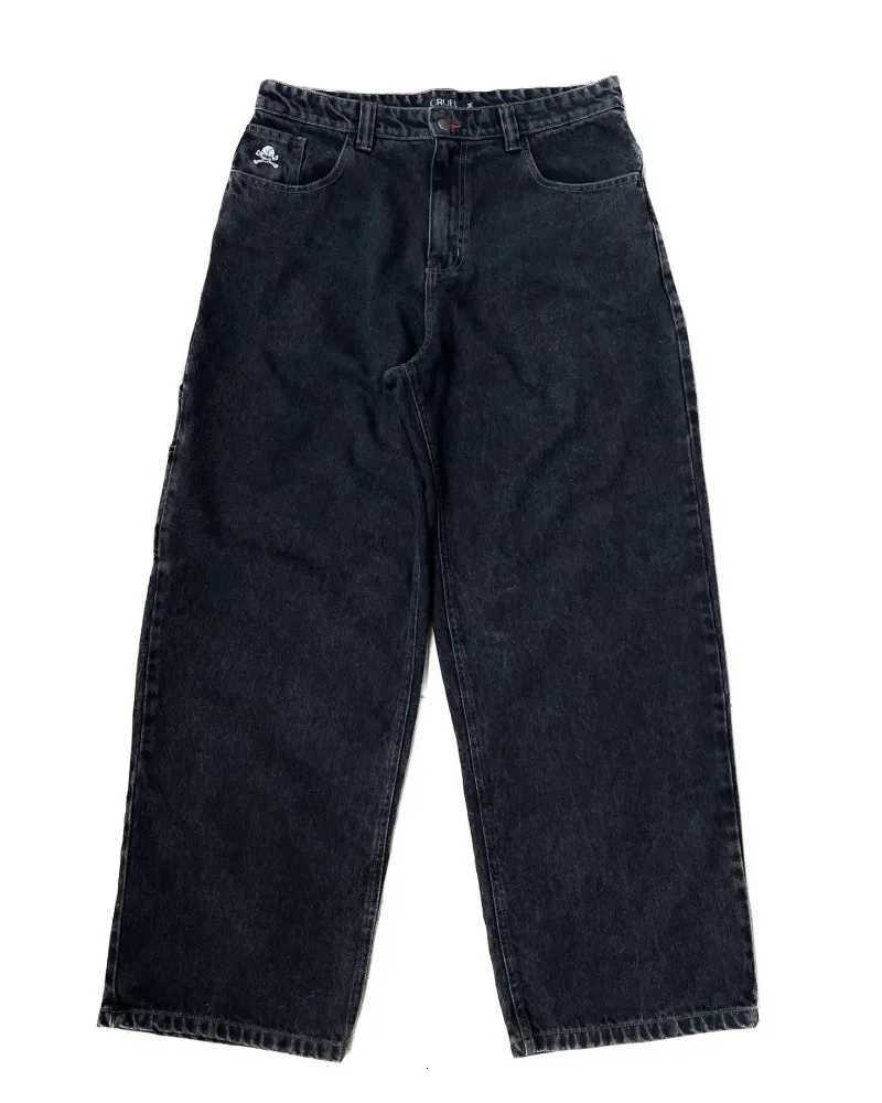American Gothic Skeleton Pattern Jeans Mens Y2K Street Explosion Hip Hop Harajuku Loose and Versatile High Waist Wide Leg Pants X250812