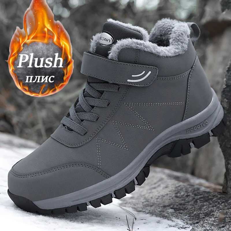 2025 Winter Women Men Boots Plush Pu Leather Waterproof Sneakers Climbing Hunting Shoes Unisex Lace-up Outdoor Warm Hiking Boot Z250812