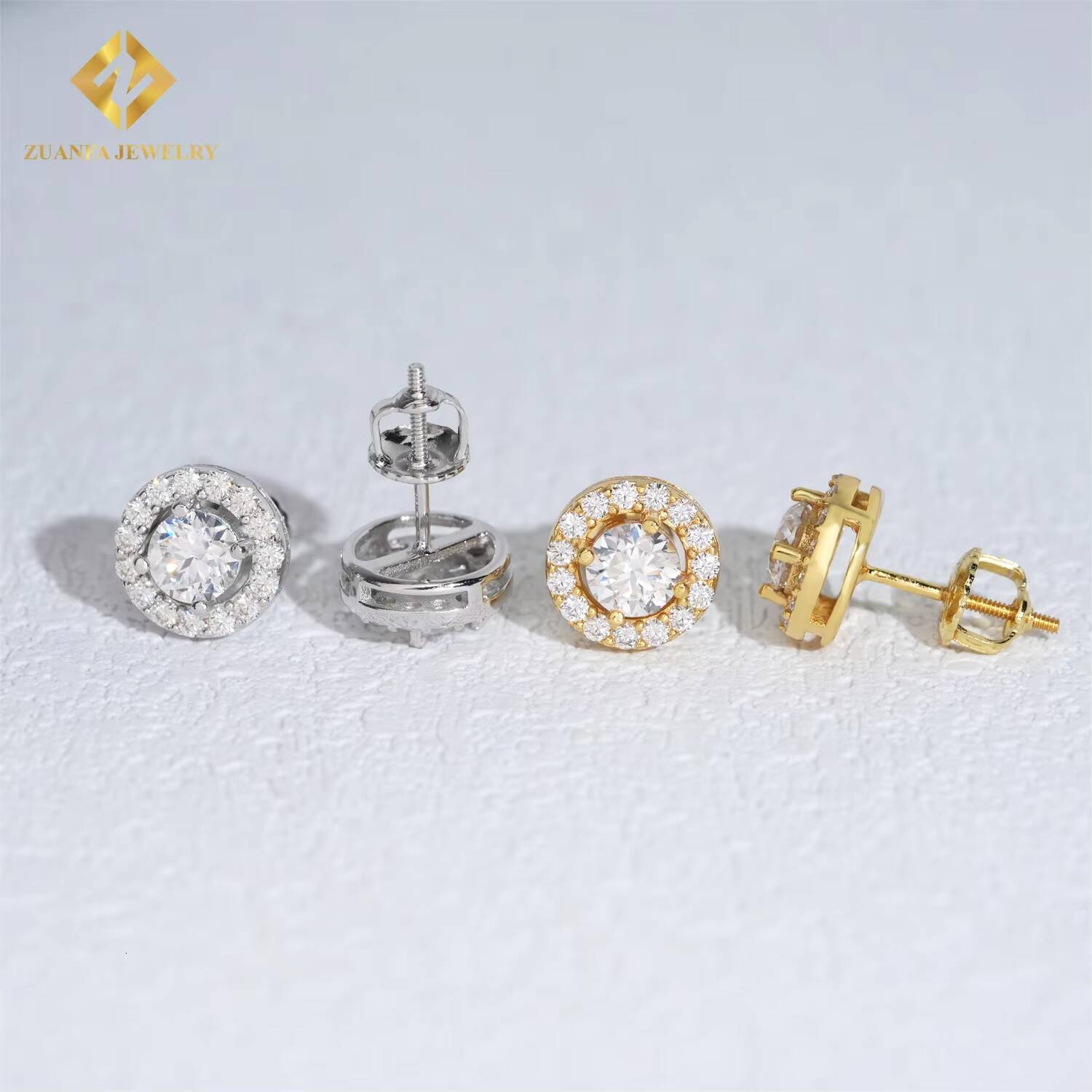 Trendy Design 925 Sterling Silver Screw Back Cluster Hip Hop Iced Out Stud Earrings Paved With Round Cut Moissanite Jewelry