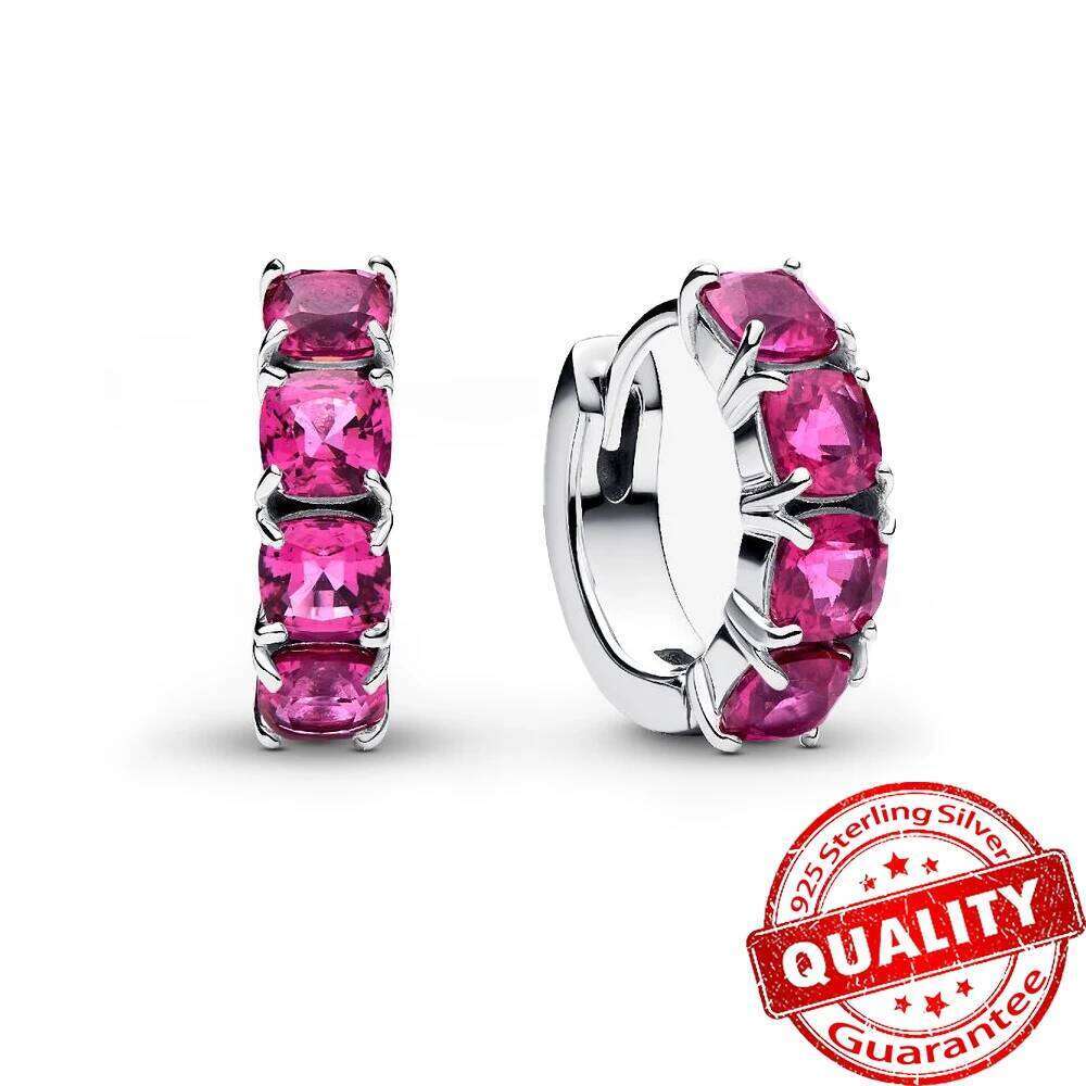 2025 New earring for women 925 Sterling Silver Light Blue Hie Earrings Pink Hoop Earrings For Girl Best Birthday Jewelry Gift
