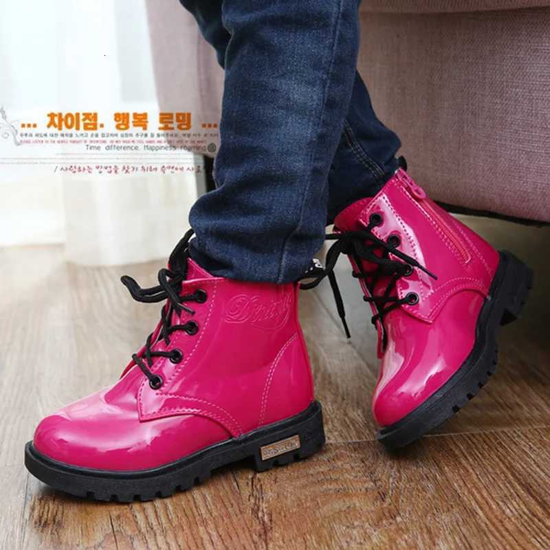 Boot Child Boot Spring Autumn Patent Leather Girl Shoe Fashion Toddler Boy Ankle Boots Solid Color Kid Shoe Warm Plush Kid Snow Boot XJ250812