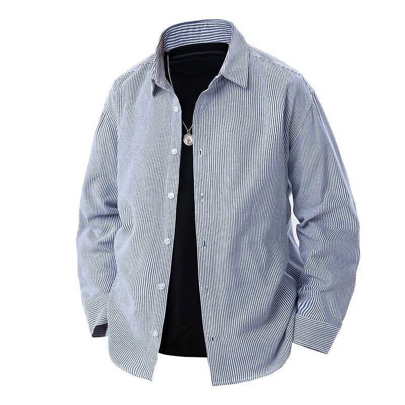 Spring Autumn Men's Striped Casual Shirts Lapel Loose Sports Shirt Male Long Sleeve Streetwear Blouse Handsome Simple Tops Man ddmymarket