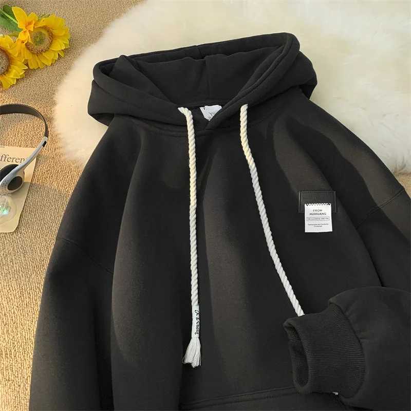 Autumn New in Solid Color Hooded Sweatshirts For Men Y2K Streetwear Appliques Hoodies Women Oversized Fleece Pullover Hoody Y250811