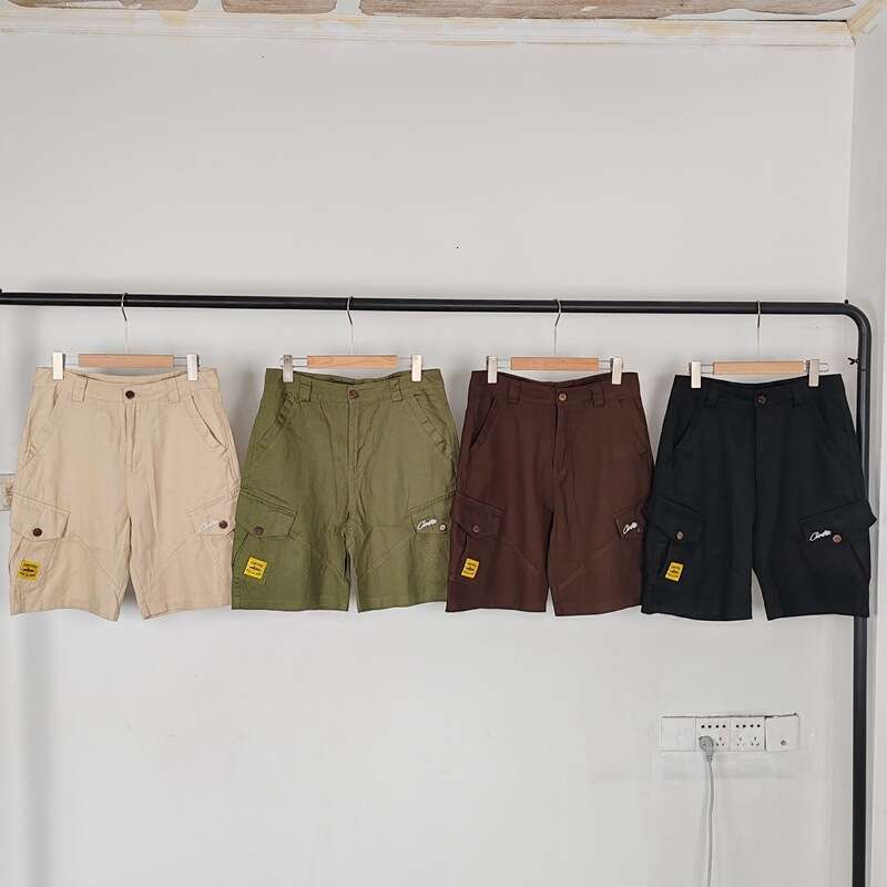 An Island Letter Embroidered Summer Unisex Loose Casual Multi-Pocket Cargo Shorts Trendy