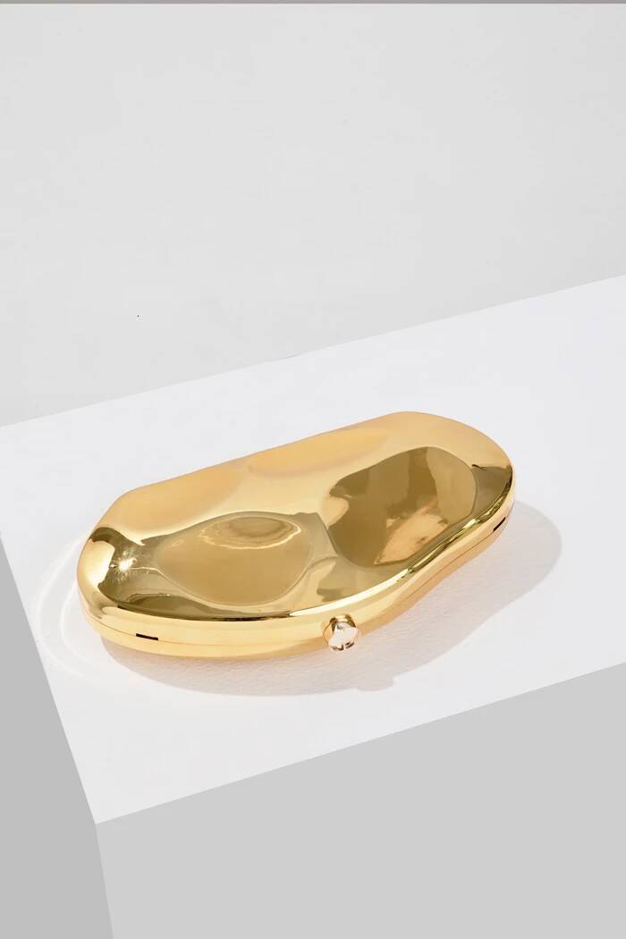 Fashion Acrylic Egg Shape Clutch For Wonen Gold Sier Evening Party Bag Shinny Metal Box Shoulder Crossbody Bags2024