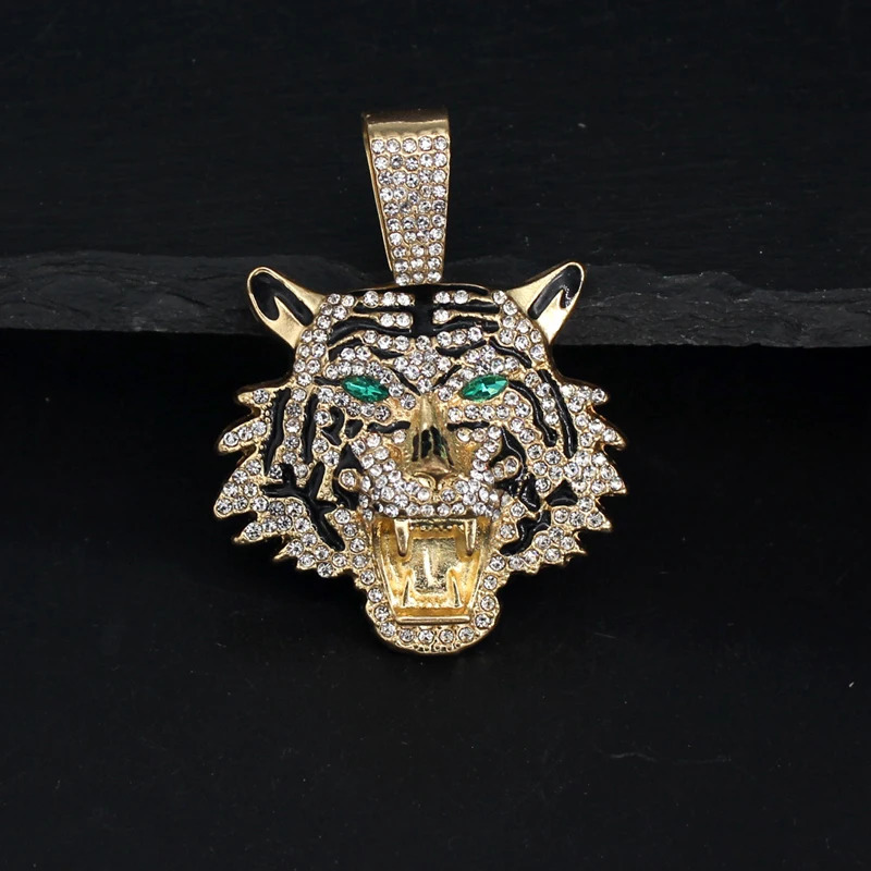 Hip Hop Big 3D Tiger Pendant Necklace Crystal Cuban Chain HipHop Iced Out Bling Necklaces Men Women Fashion Charm Jewelry 250811