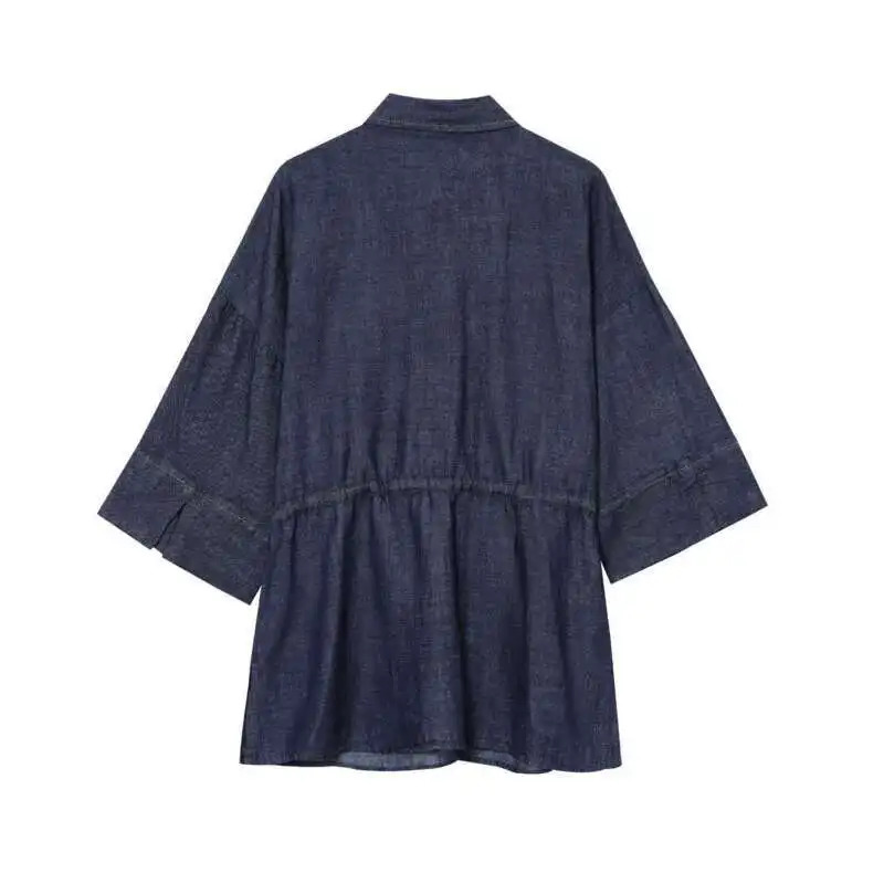 BJTZ 2025 Spring Summer Womens Belted Denim Set Jacket Wide Leg Pants Two Piece Casual Chic Streetwear Outfit Lightweight 250808