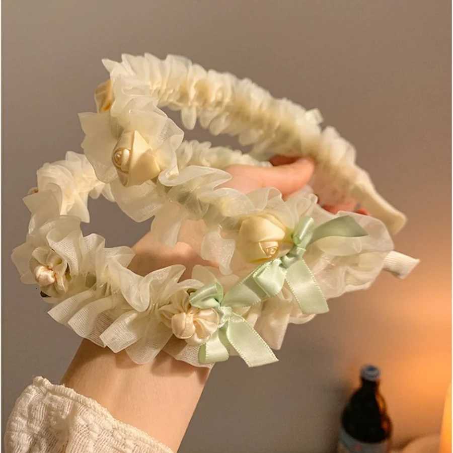 New Fashion Mesh Rose Band for Women Childrens Summer High Cranial Top Fold Band Wide Edge Hair Accessories Band X250812