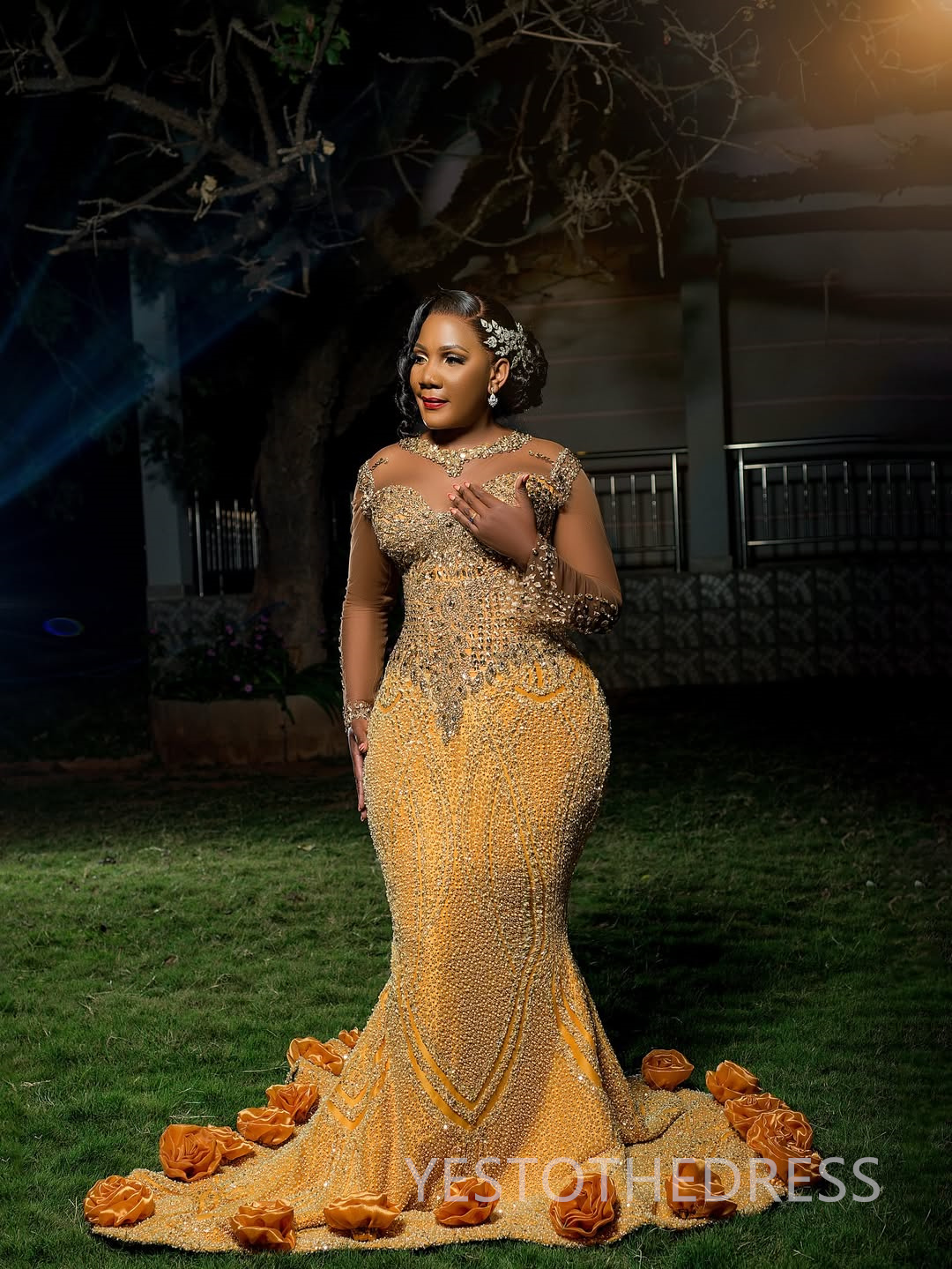 Plus Size Aso Ebi Prom Dress 2025 Evening Dresses For Special Occasions Sheer Neck Long Sleeves Beaded Lace Flora Birthday Dress Second Reception Gown