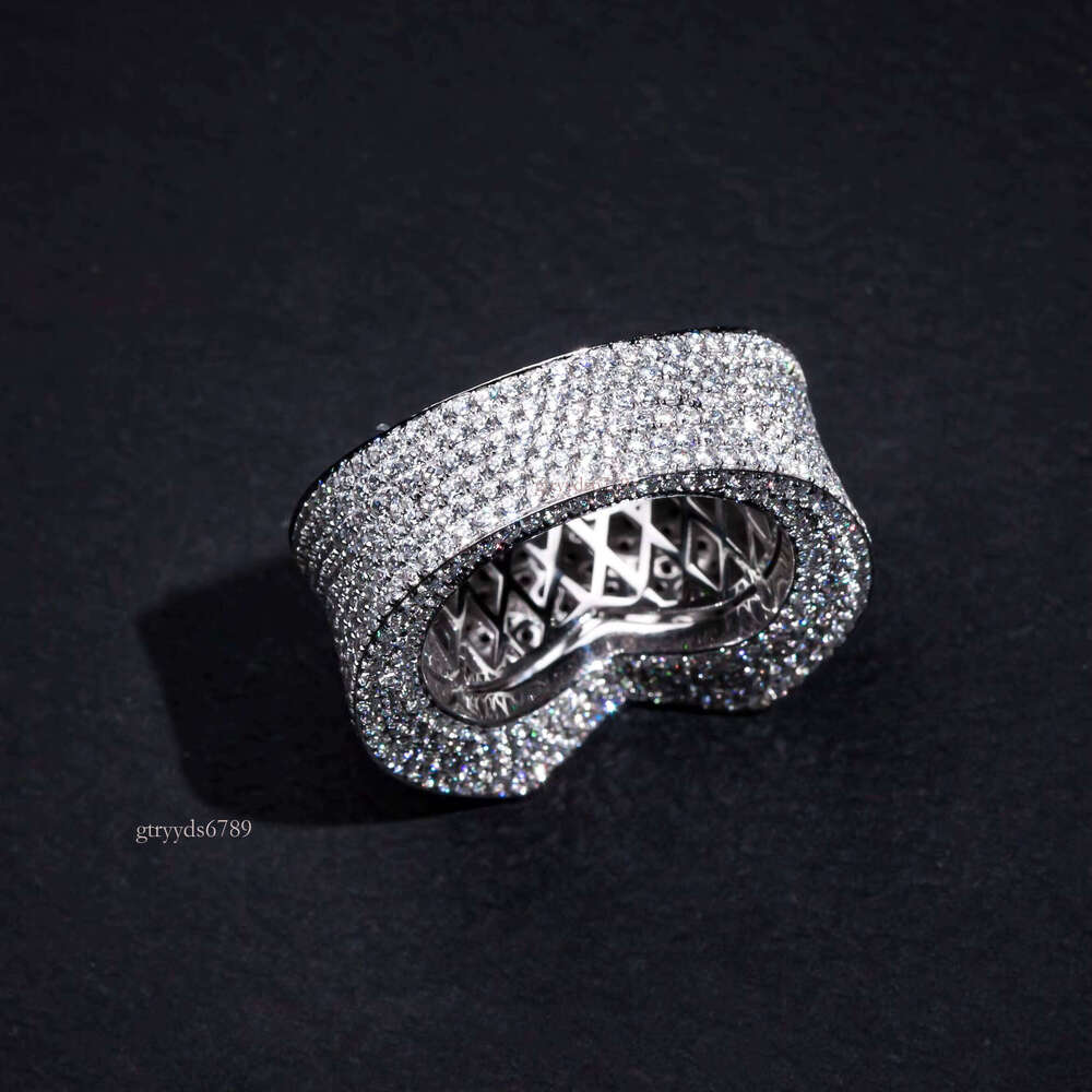 Hip-Hop Rock Style Iced Out 5-Point S Plated White Gold with DEF VVS Moissanite Men's Ring Popular Star Fashion