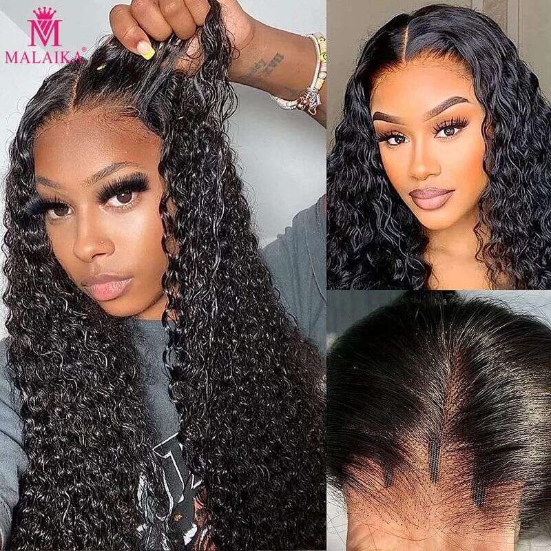 180% Density 13*4 Front Lace Frontal Pre Plucked For Women Real Human Hair Wigs Long Curly Wig Natural Black Color