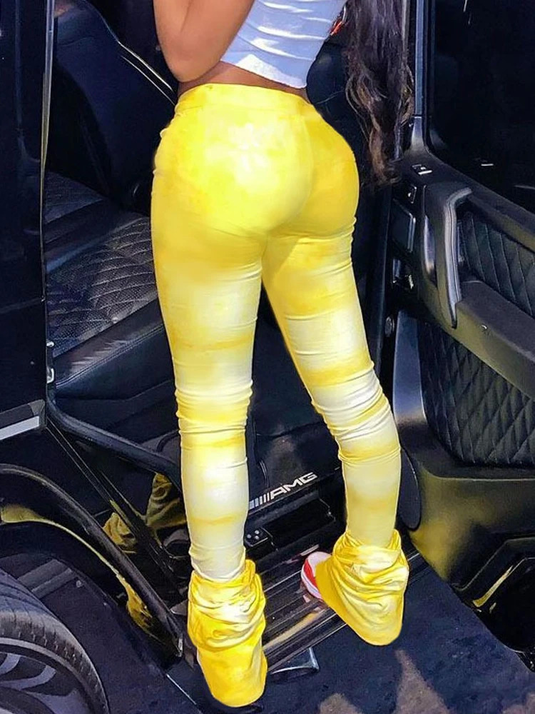 Tie-dye Casual Trousers Y2k Streetwear Autumn High Waist Trumpet Pants High Stretch Yoga Leggings Sports Fitness Womens Pants 250811
