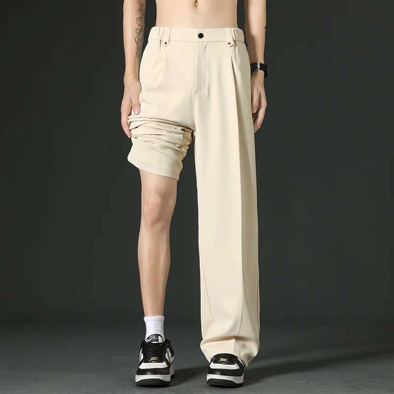 Spring and Summer Casual Suit Trousers Mens Hong Kong Style Japanese Drape Smooth and Comfortable Straight Small Suit Trousers W250812