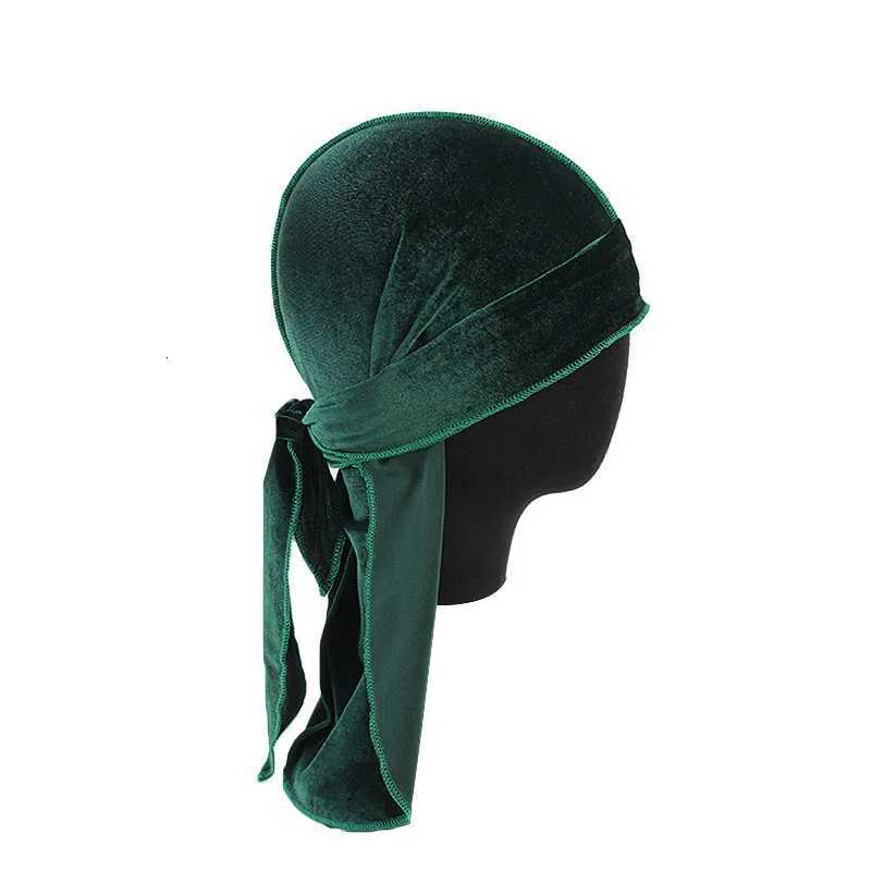 New Unisex Velvet Durags Bandana Turban Hat for Men and Women Breathable Long Tail Pirate Hats Cap Hip Hop Headband XJ250812