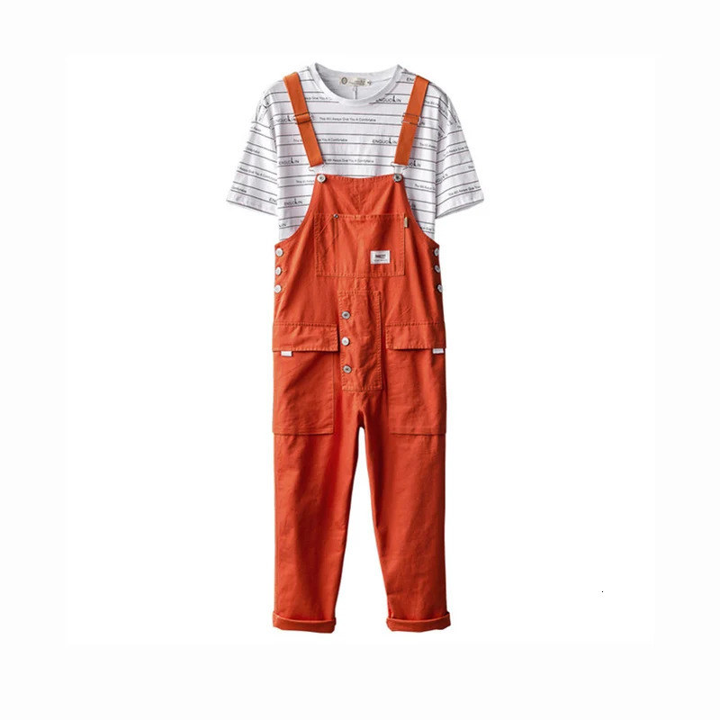 Spring Overalls Mens Bib Jumpsuits Cotton Multi Pocket Straight Loose Casual Pants Clothing Hip Hop Coverall Yellow Trousers 250729