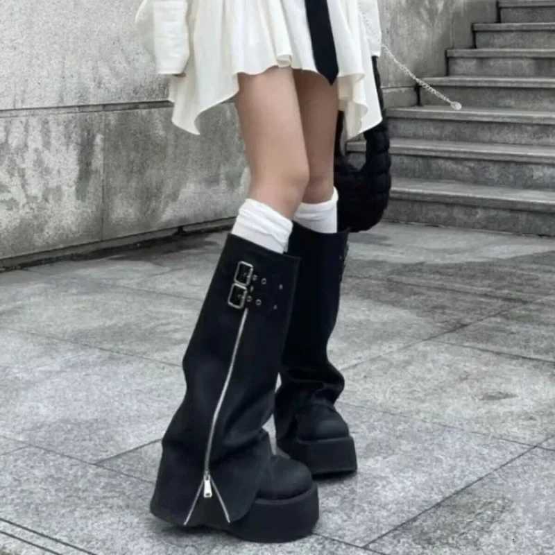 Soft Leather Ankle Mid Calf Winter Autumn High Platform Wedge British Booties Women New Ladies Chunky Motorcycle Boots Y250812