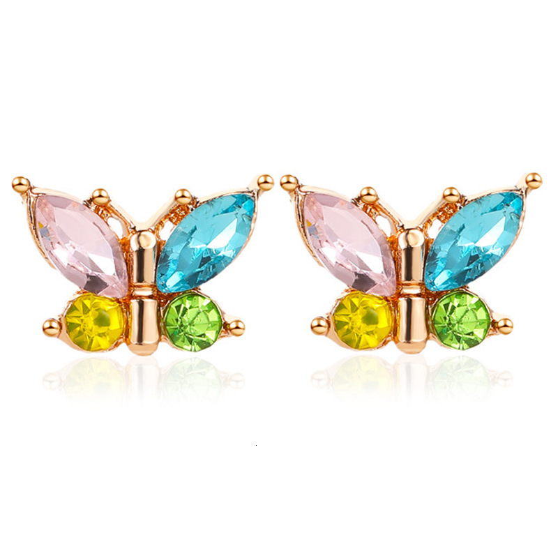 Korean Cute Inlaid Butterfly Elegant Colorful Zircon Internet Celebrity Simple Earrings Personality Ear Jewelry