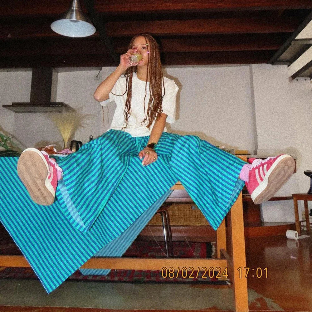 Combhasaki Womens Y2K Vintage Summer Baggy Long Pants Drawstring Elastic Low Waist Wide Leg Striped Trousers with 2 Pockets 250811