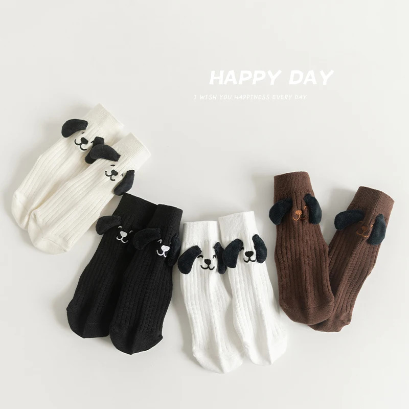 1 Pair 112 Years Autumn Childrens Socks Cute Cartoon Embroider Dog Girls Boys Toddler Knitted Cotton School Sports 250812