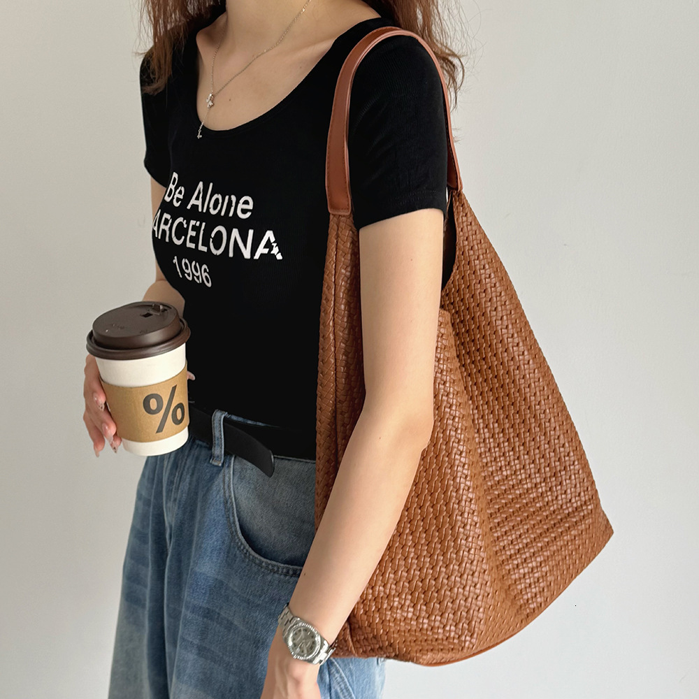 Korean Niche Woven Women s Tote Casual Underarm Large Capacity Letter Shoulder Bag ddmymarket