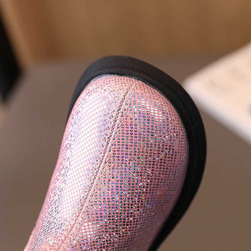 Children Chelsea Boots Paillette Sparkly Three Colors Chunky Girls Autumn Boot Short Zipper Ankle-high 21-30 Trendy Kids Shoes XJ250812
