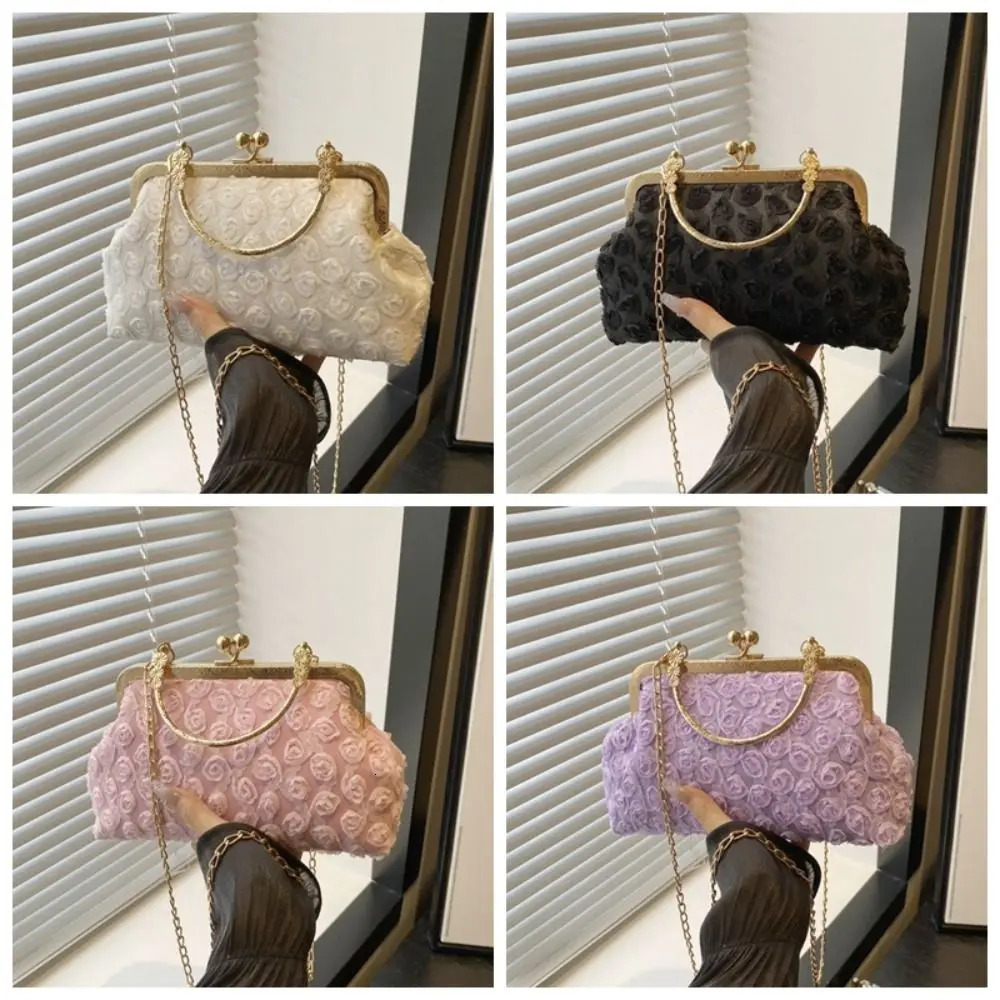 Chain Party Banquet Bag Flower Handheld Kiss Lock Shoulder Bag Large Capacity Korean Style Crossbody Bag Ladies 250809