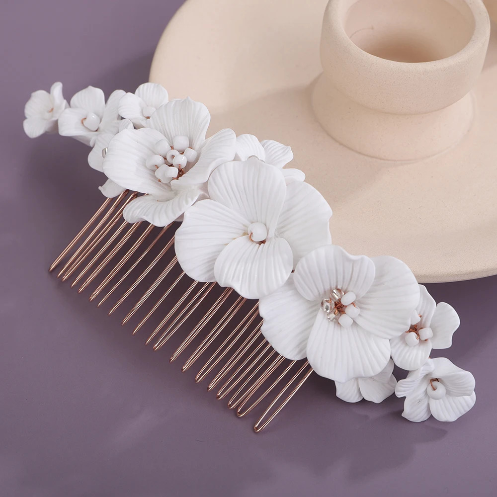 Silver Women Flower Hair Comb Gold Crystal Bridal Piece Handmade Wedding Accessories Jewelry 250804