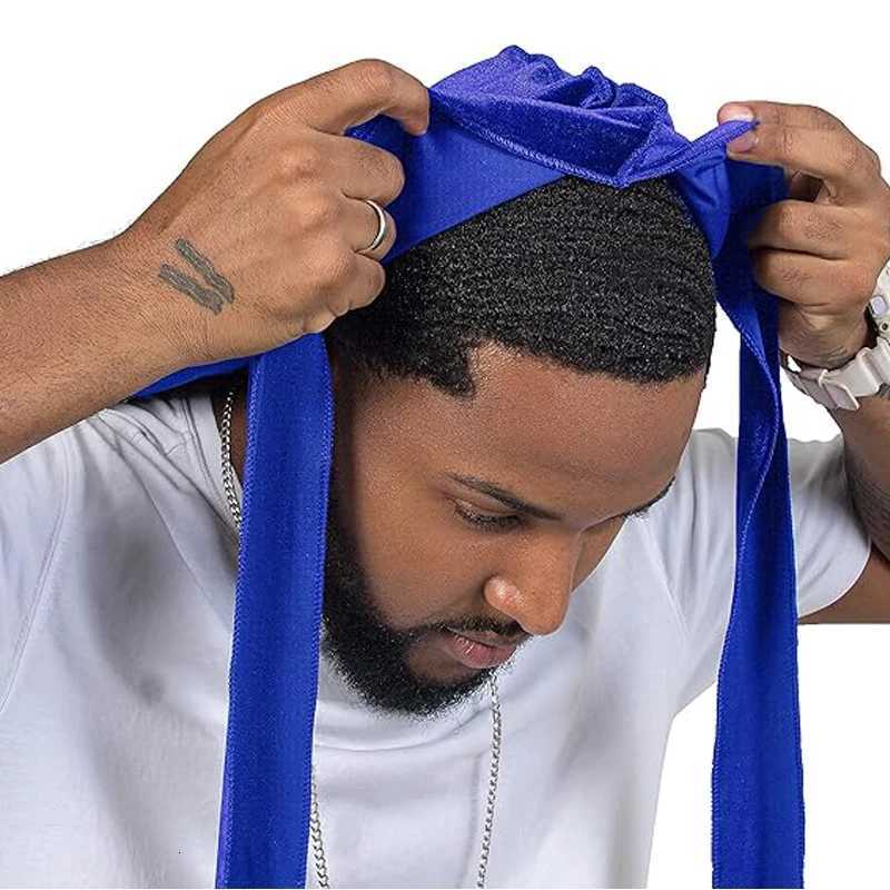 New Unisex Velvet Durags Bandana Turban Hat for Men and Women Breathable Long Tail Pirate Hats Cap Hip Hop Headband XJ250812