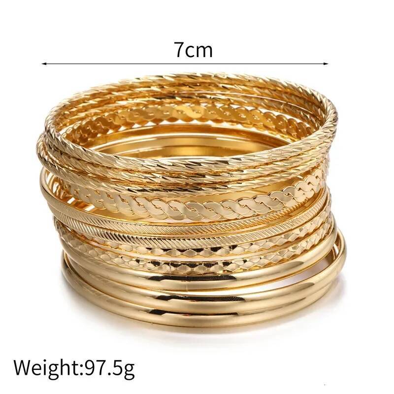 12pcs Punk Curb Cuban Chain Set for Women Miami Boho Thick Gold Color Charm Bracelets Bangles Fashion Jewelry