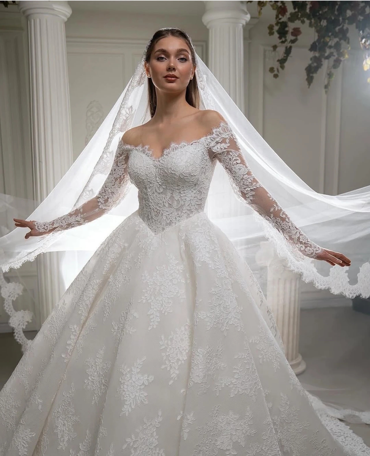 2025 Exquisite Wedding Dress V-Neck A-Line Lace Appliques Pleated Long Sleeves A Line Bride Bridal Formal Grown Vestidos De Noiva