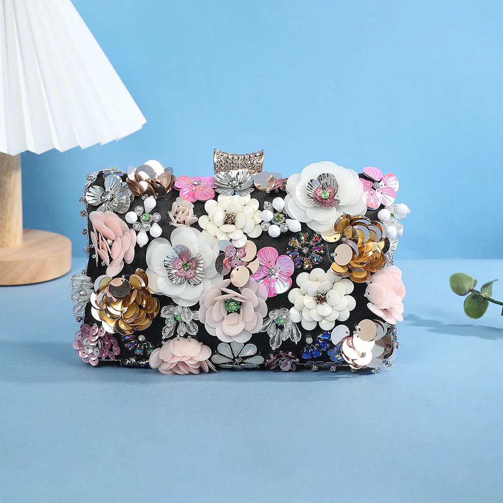 Women Clutches Flower Evening Handbag Chain Strap Shoulder Bag Handmade Embroidery Wedding Party Bridal gift bag 250809