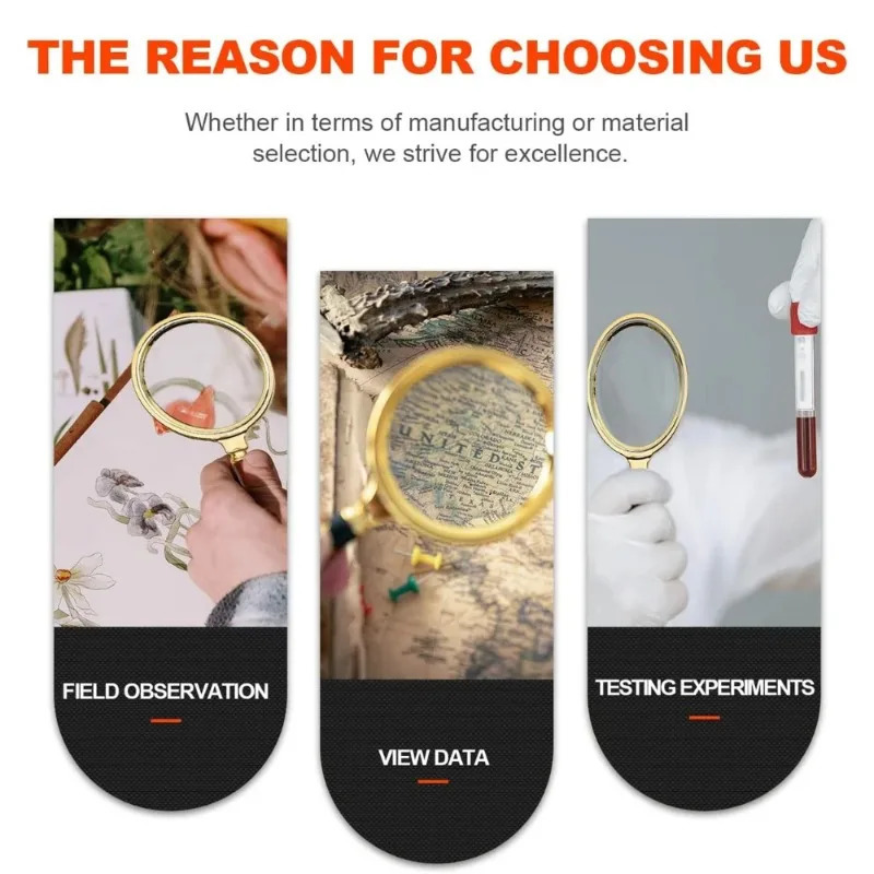 ZEXEF 10X Handheld Magnifier with Wooden Handle 6070mm Magnifying Glass for Home Learning Reading and Fault Finding 250804