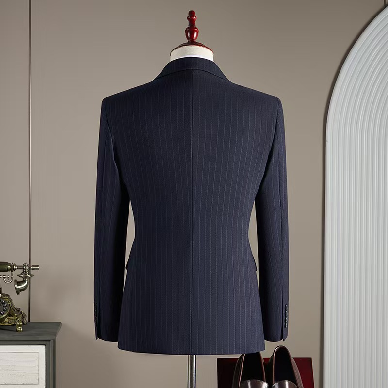 T1422 Men's Striped Three-Piece Suit High Quality Double-Breasted
