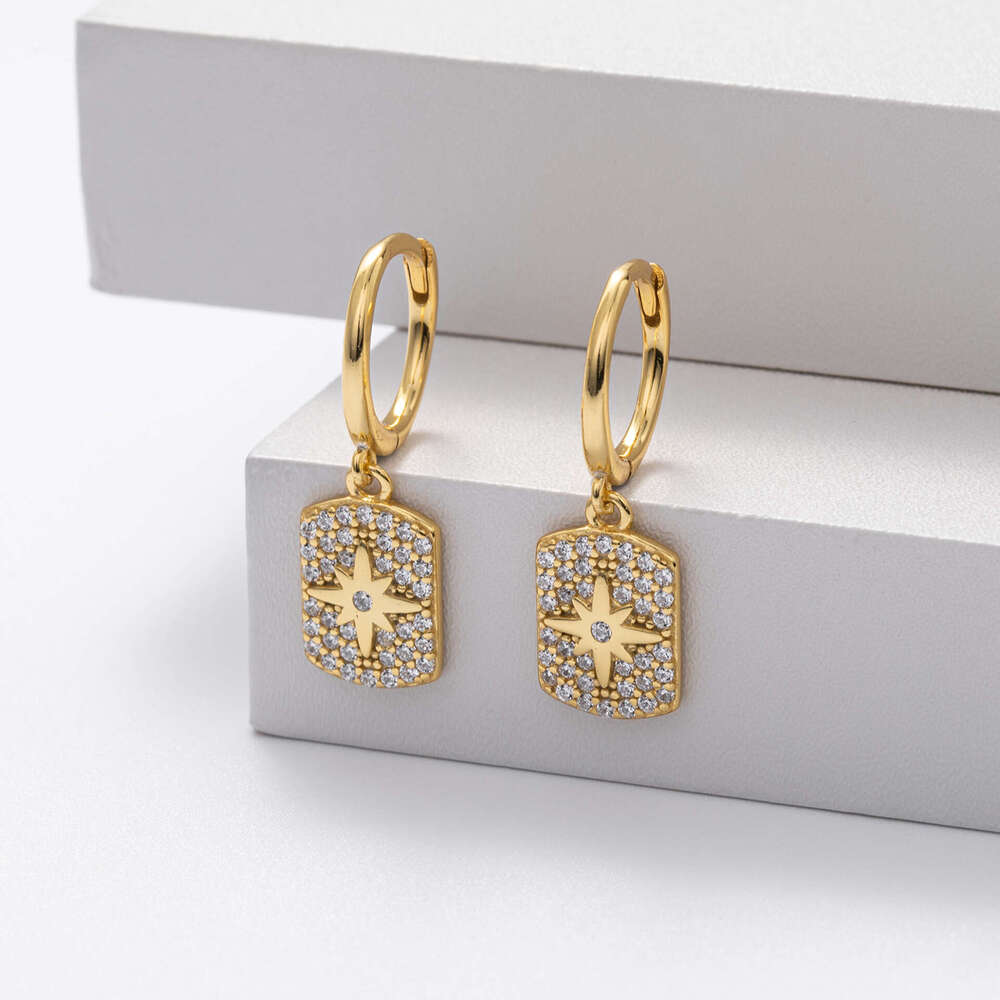 New S Pure Sier Earrings Fashion Inlaid Zircon Eight-Pointed Star Ear Clips Versatile High-End Jewelry for Women