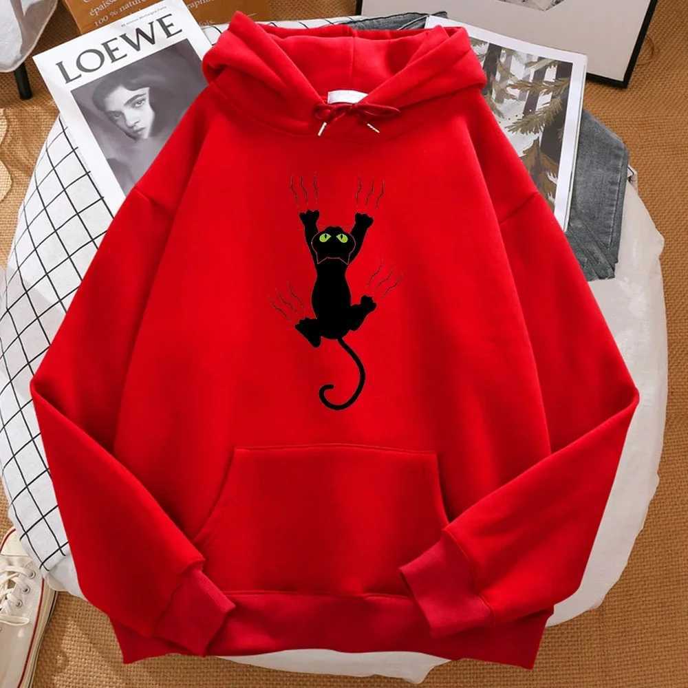 Naughty Black Cat Printed Man Hoody Hip Hop Comfortablesweatshirt Cartoons Soft Hooded Harajuku Warm Fleeceunisex Sportswears Y250811