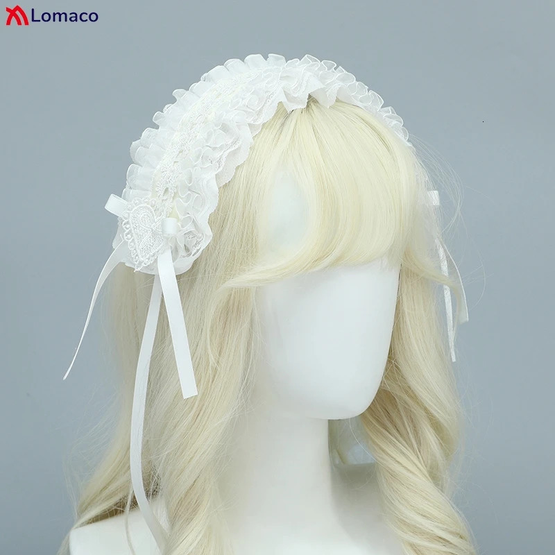 Black White Lolita Lace Ruffled Headband Hairband with Hairpins Cute Sweet Anime Maid Cosplay Headdress 250805