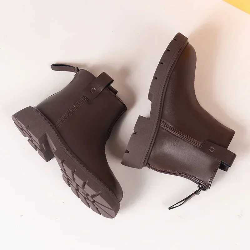 Girls Ankle Boots Simple Design Classic Kids Rubber Boots Anti-skid Side Zipper Black Brown Plain Kids Boots Autumn Winter New XJ250812