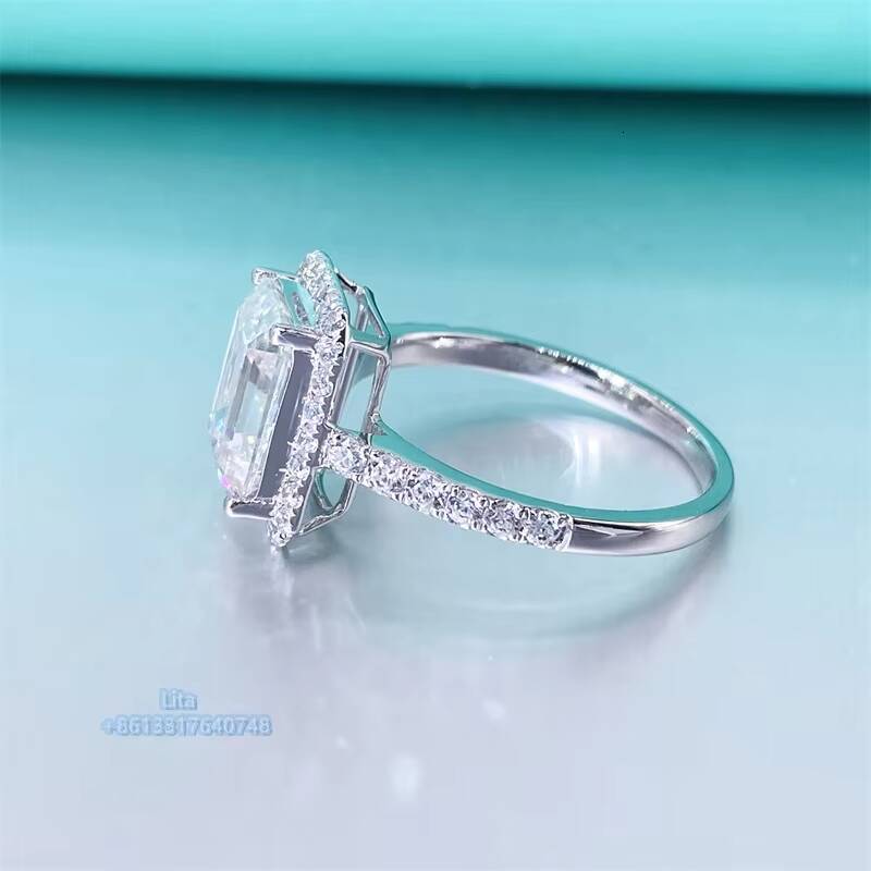 14k Yellow Gold Fashion halo Emerald Cut 3 ct Moissanite Women Engagement Ring