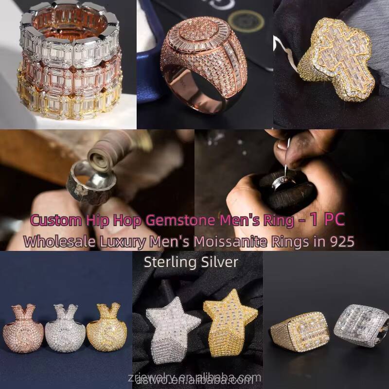 925 Sterling Silver Cross Moissanite Ring Hip Hop Baguette Cut Statement Jewelry Moissanite Hip Hop Ring