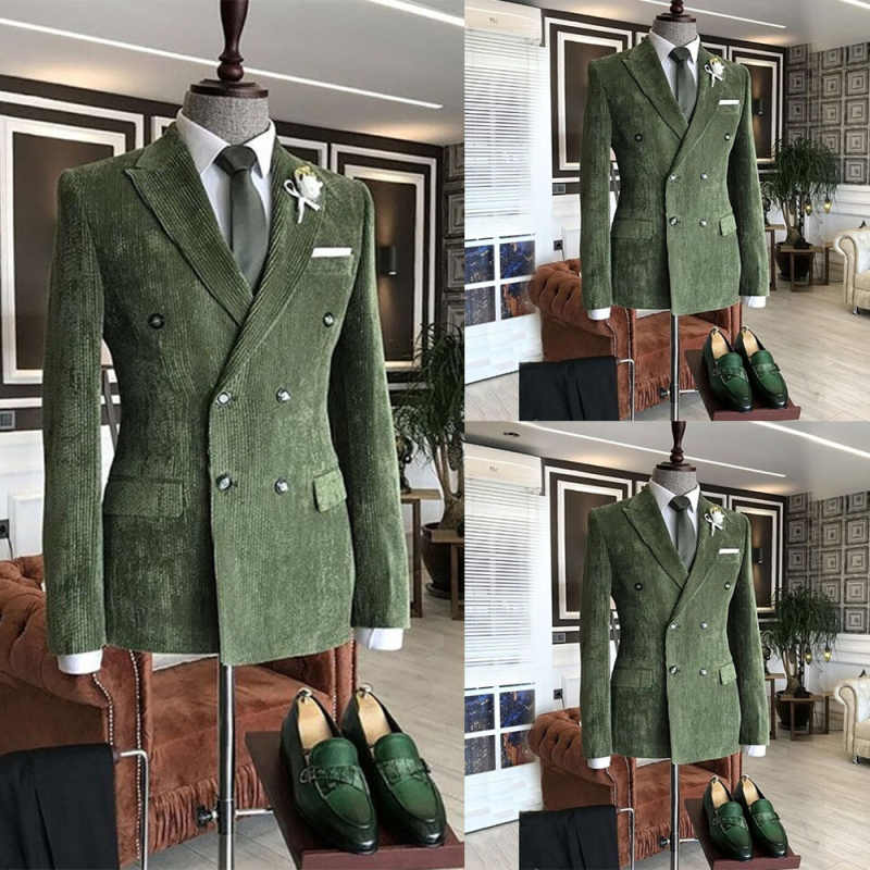 Elegant Corduroy Men Suits Double Breasted 1 Pieces Jacket Slim Groom Tuxedos Formal Business Occasions Customized